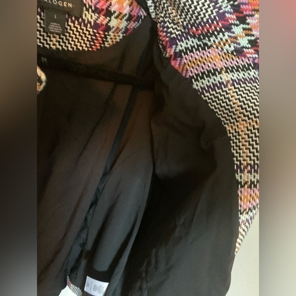 HALOGEN Tweed Crop Jacket Blazer Oversized Knit High Collar Boxy L Multicolor - Picture 8 of 10